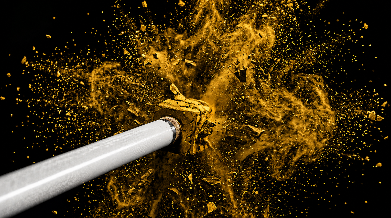 Gold chalk bursting off a cue strike