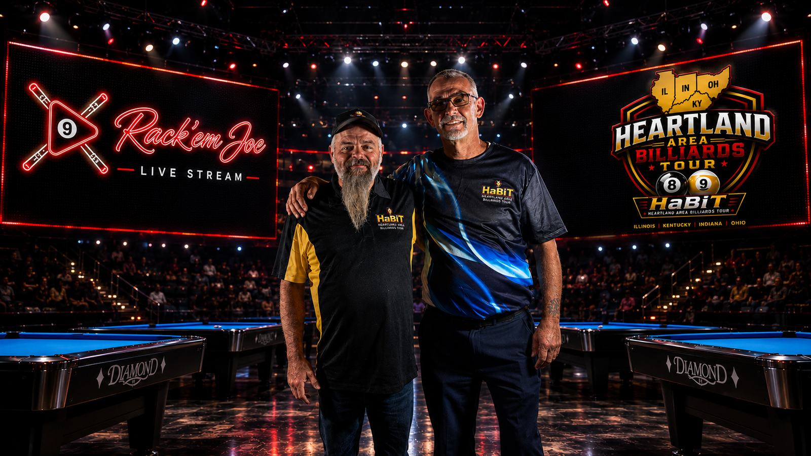 Joe Watson and Brian Gregg at a Heartland Area Billiards Tour event